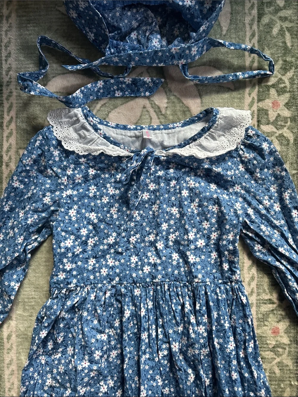 Blue Floral Girls' Prairie Costume Dress with Bonnet 🦬🩵🏕️